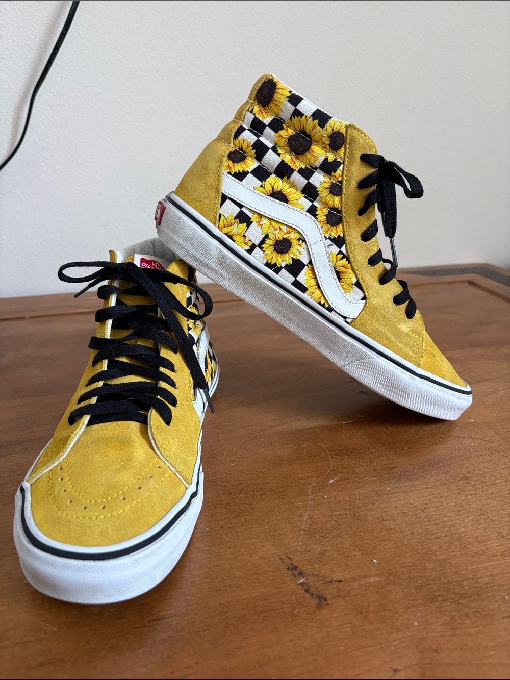 Vans Sk8-Hi Sunflower Checkerboard Sneakers - Yellow & Black Size 9.5